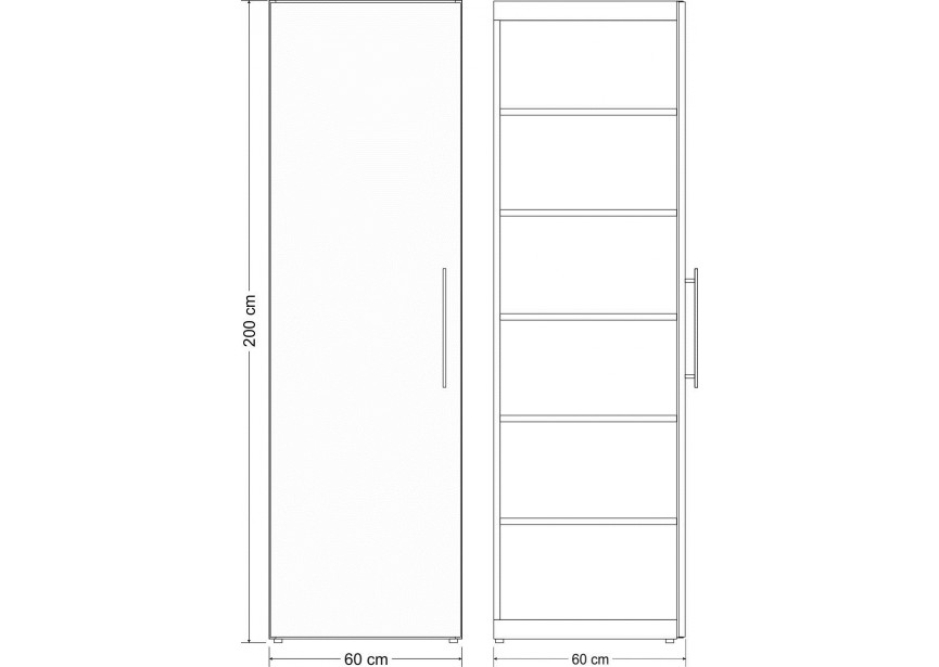 Metalen kolomkast WIT 60 x 200 cm scharnier rechts Mini keuken